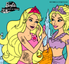 Dibujo Barbie se despiede de la reina sirena pintado por saray