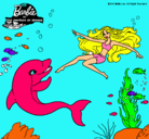 Dibujo Barbie jugando con un delfín pintado por merlia