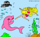 Dibujo Barbie jugando con un delfín pintado por  Periitha