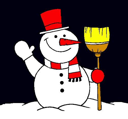 Dibujo muñeco de nieve con escoba pintado por kukypop