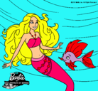 Dibujo Barbie sirena con su amiga pez pintado por raluca