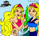 Dibujo Barbie se despiede de la reina sirena pintado por digit