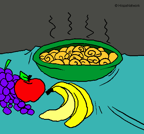 Dibujo Fruta y caracoles a la cazuela pintado por camuri