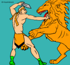 Dibujo Gladiador contra león pintado por hutfe
