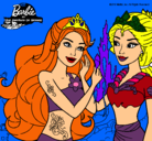 Dibujo Barbie se despiede de la reina sirena pintado por  remedios