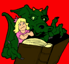 Dibujo Dragón, chica y libro pintado por Irene-VLC