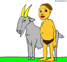 Dibujo Cabra y niño africano pintado por riri