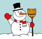 Dibujo muñeco de nieve con escoba pintado por snowman