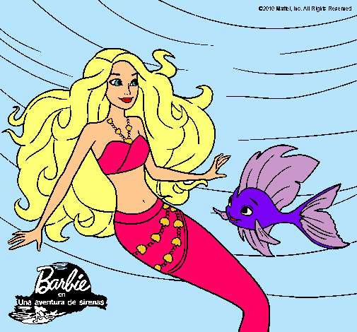 Dibujo Barbie sirena con su amiga pez pintado por anaispc