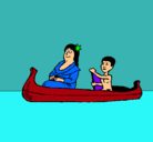 Dibujo Madre e hijo en canoa pintado por vitcor