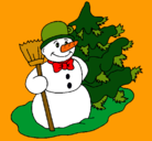 Dibujo Muñeco de nieve y árbol navideño pintado por amalia
