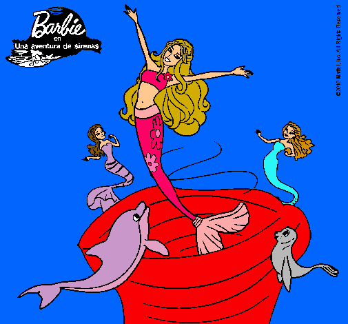 Dibujo Barbie sirena contenta pintado por MARIANGEL