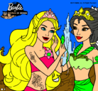 Dibujo Barbie se despiede de la reina sirena pintado por saray