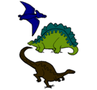 Dibujo Tres clases de dinosaurios pintado por pancholin
