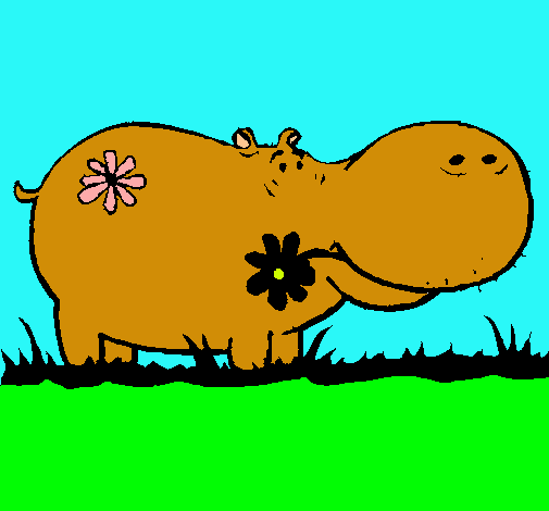 Dibujo Hipopótamo con flores pintado por ALE2004