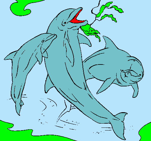 Dibujo Delfines jugando pintado por nestor