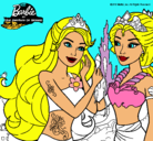 Dibujo Barbie se despiede de la reina sirena pintado por jade