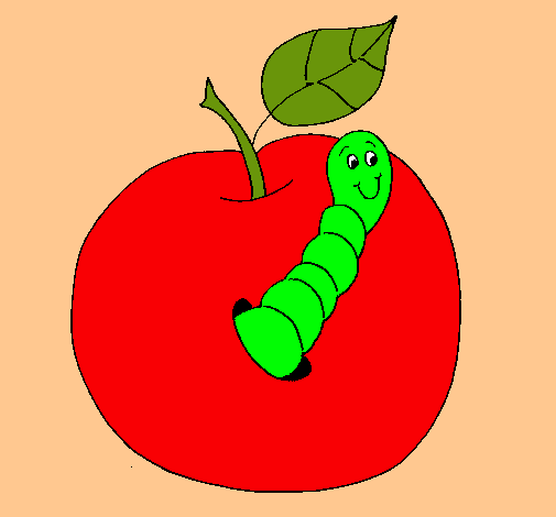 Dibujo Manzana con gusano pintado por camuri