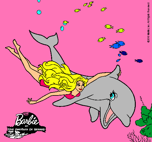 Dibujo Barbie y delfín pintado por anaispc