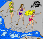 Dibujo Barbie y sus amigas en la playa pintado por marial
