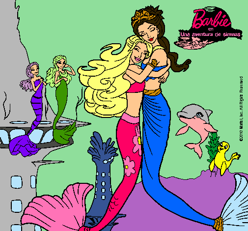 Dibujo Barbie sirena y la reina sirena pintado por anaispc