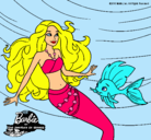 Dibujo Barbie sirena con su amiga pez pintado por  Periitha