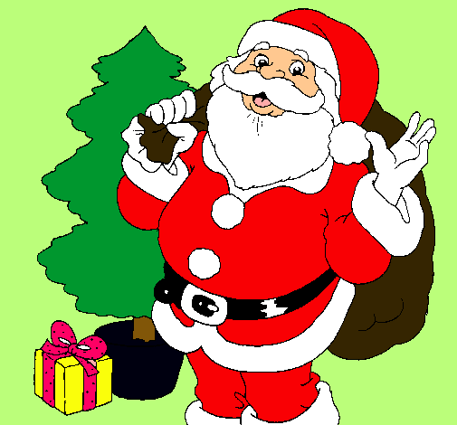 Dibujo Santa Claus y un árbol de navidad pintado por Irene-VLC