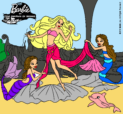Dibujo Barbie con sirenas pintado por anaispc