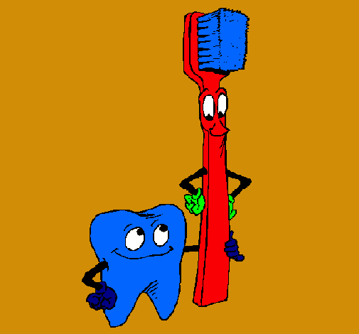 Muela y cepillo de dientes