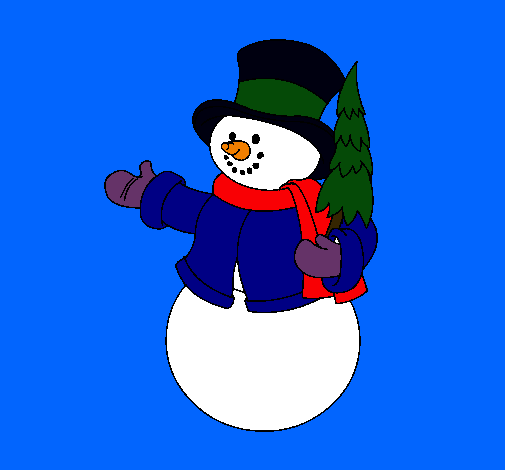 Dibujo muñeco de nieve con árbol pintado por michtre