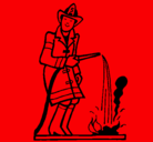 Dibujo Bombero sofocando fuego pintado por rojaso