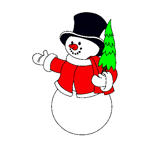 Dibujo muñeco de nieve con árbol pintado por kukypop