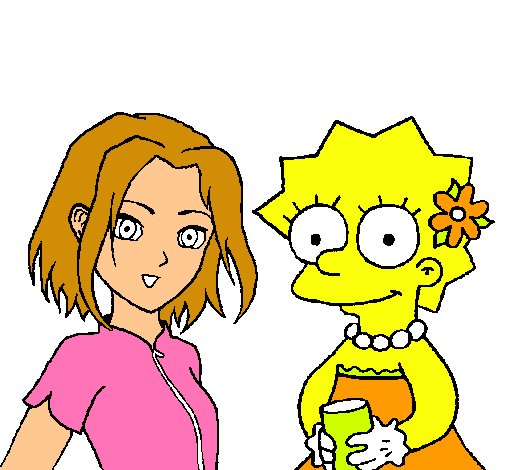 Dibujo Sakura y Lisa pintado por anabela