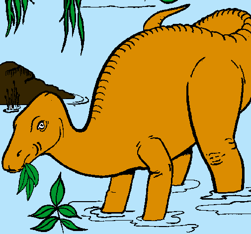 Dibujo Dinosaurio comiendo pintado por nestor