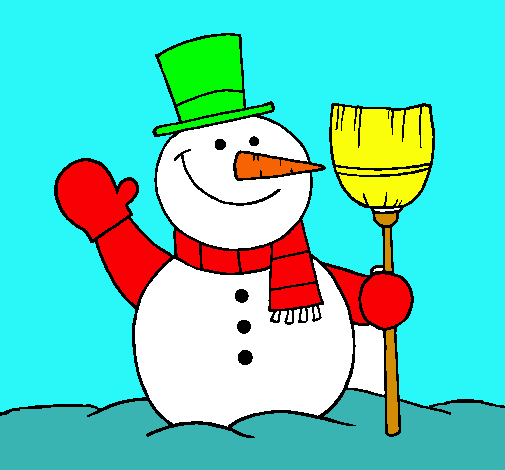Dibujo muñeco de nieve con escoba pintado por fernandito