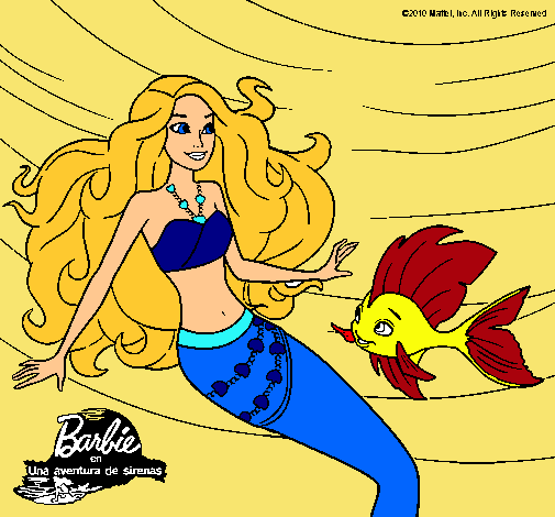 Dibujo Barbie sirena con su amiga pez pintado por alba-adela