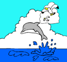 Dibujo Delfín y gaviota pintado por FERNADI