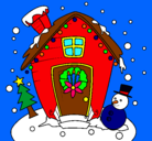 Dibujo postal de navidad pintado por casita