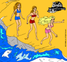 Dibujo Barbie y sus amigas en la playa pintado por piluca