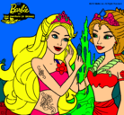 Dibujo Barbie se despiede de la reina sirena pintado por guapa