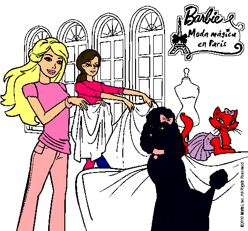 Dibujo Barbie y su amiga mirando ropa pintado por Estel