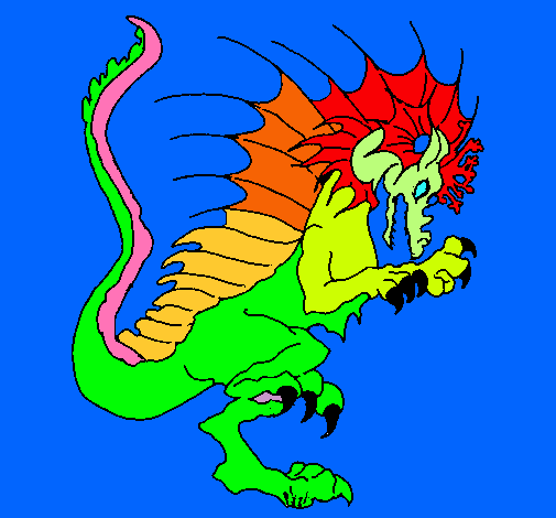 Dibujo Dragón sacando las garras pintado por drago