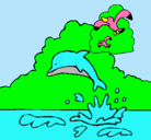 Dibujo Delfín y gaviota pintado por rosalinda