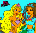 Dibujo Barbie se despiede de la reina sirena pintado por princesas