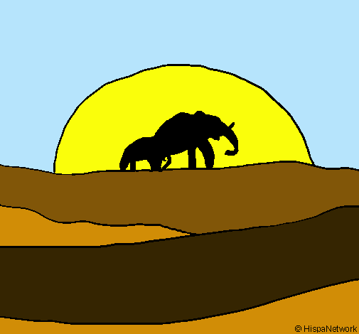 Dibujo Elefante en el amanecer pintado por andrus100