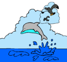 Dibujo Delfín y gaviota pintado por dolfi