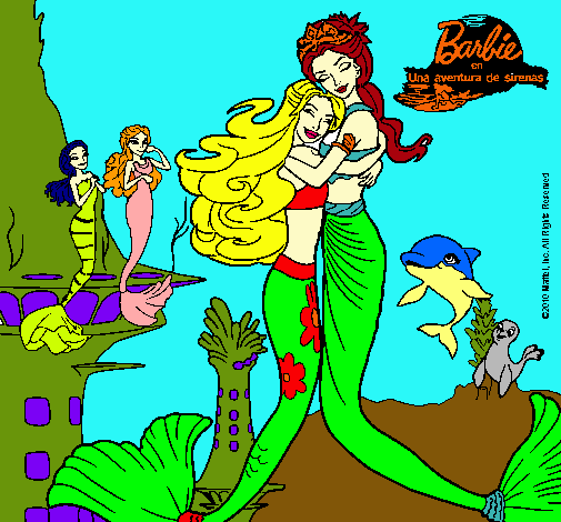 Dibujo Barbie sirena y la reina sirena pintado por Adelita