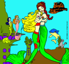 Dibujo Barbie sirena y la reina sirena pintado por Adelita