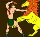 Dibujo Gladiador contra león pintado por pd60