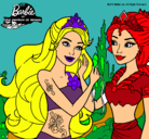 Dibujo Barbie se despiede de la reina sirena pintado por lician